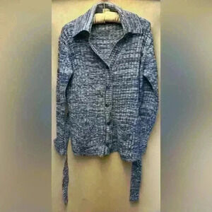Montgomery Ward Vintage Blue/White Knit Cardigan Women’s 70s 80s Korea Acrylic